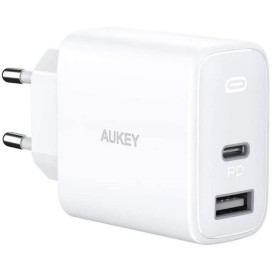 Ładowarka sieciowa AUKEY PA-F3S WHITE - 1x USB-A + 1x USB-C, Power Delivery 4.8A 32W, Biała