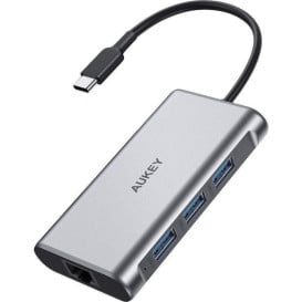 Replikator portów AUKEY 8w1 CB-C91 - 3x USB 3.1, 1x USB-C Power Delivery 100W, 1x HDMI 4k 30Hz, RJ-45, SD i microSD