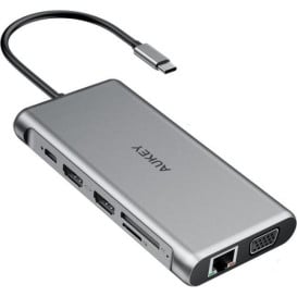 Replikator portów AUKEY 12w1 CB-C78 - 2x USB 3.0, 2x USB 2.0, 1x USB-C PD 100W, 2x HDMI 4k 30Hz, 1x VGA, RJ-45, SD i microSD