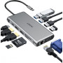 Replikator portów AUKEY 12w1 CB-C78 - 2x USB 3.0, 2x USB 2.0, 1x USB-C PD 100W, 2x HDMI 4k 30Hz, 1x VGA, RJ-45, SD i microSD