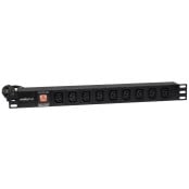 Listwa zasilająca Rack PDU EmiterNet EM/LZ19.09F.IEC.2S.W - 9 gniazd IEC320 C13, 10A, wtyk uni-schuko, przewód 2 m, wyłącznik