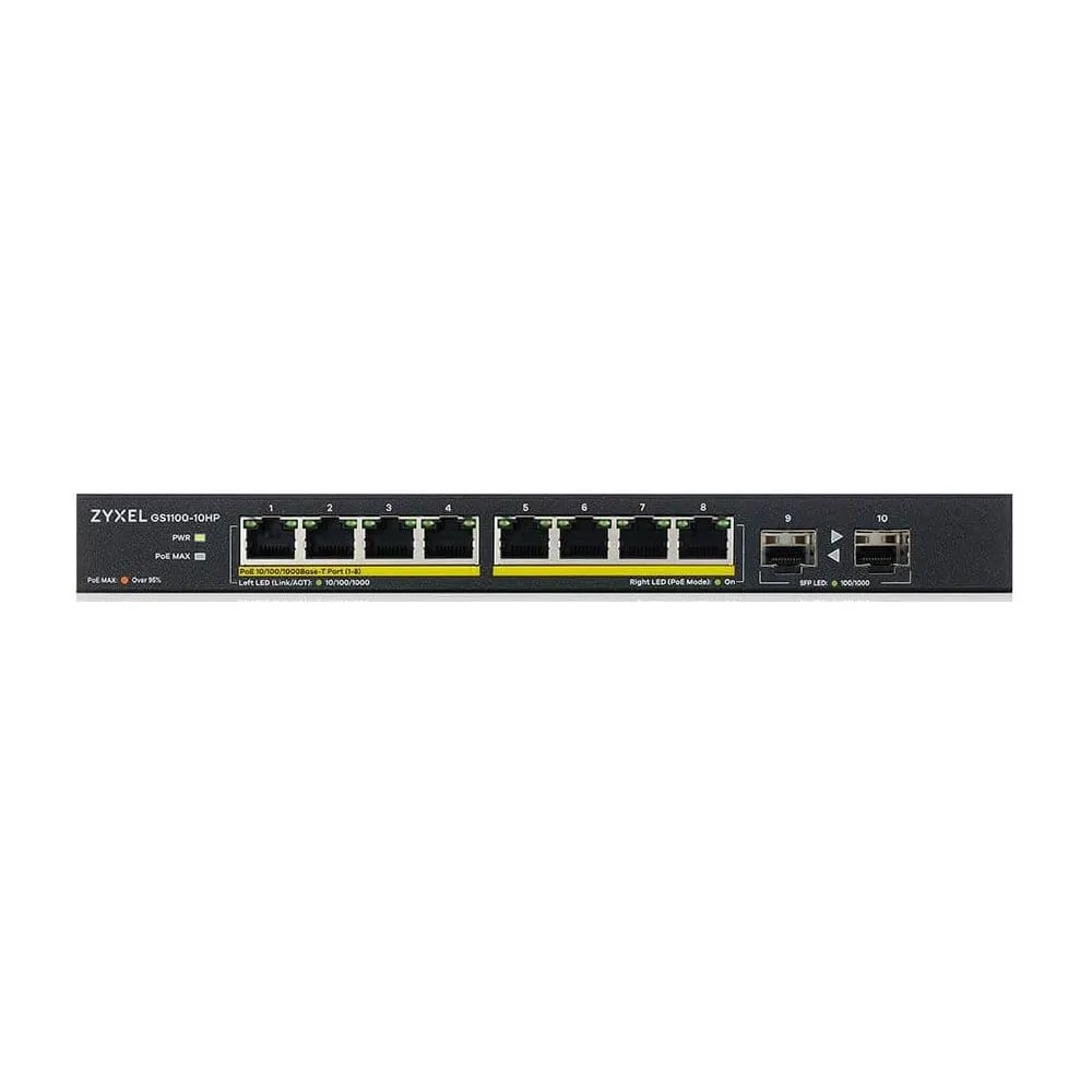 Switch niezarządzalny Zyxel GS1100-10HP-EU0102F, 8x 100|1000Mbps RJ45, 2x 1GbE SFP, POE 130W | Sklep ITnes.pl, IT for BUSINESS