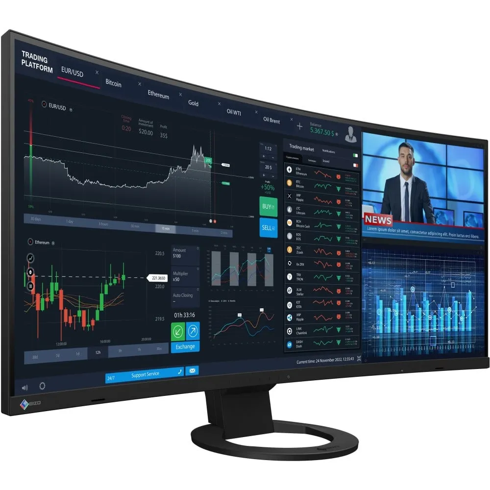 Monitor EIZO FlexScan EV3895-BK - 37,5"/3840x1600 (UW4K)/60Hz/24:10/zakrzywiony/IPS/5 ms/Czarny