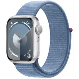 Smartwatch Apple Watch 9 MR923QR/A - 41mm GPS aluminium w kolorze srebrnym z opaską sportową w kolorze zimowego błękitu