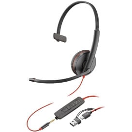 Słuchawka nauszna Poly Blackwire 3215 Monaural USB-C Headset +3.5mm Plug +USB-C/A Adapter 8X227AA