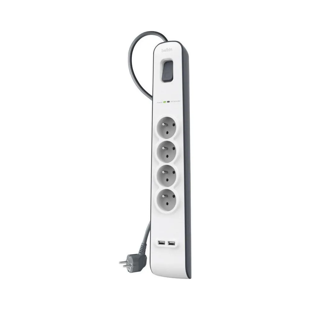 Listwa antyprzepięciowa Belkin 525J BSV401CA2M - 4 gniazda, 2 m, Biała, Szara - BSV401CA2M | Sklep ITnes.pl - IT for BUSINESS