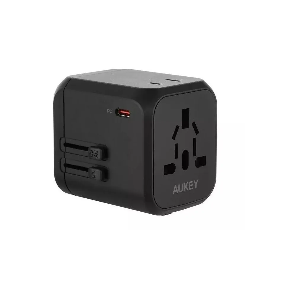 Ładowarka podróżna AUKEY PA-TA04 30W - EU|US|UK|AUS, 3x USB-A, 1x USB-C, Czarna