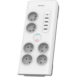 Listwa przeciwprzepięciowa Philips PHIL-SPN7060WA/60 - 6 gniazd, 2m, 1x USB-C, 4x USB-A, Biała