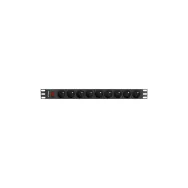 Listwa zasilająca Rack PDU Lanberg PDU-09E-0300-BK - 1U, 9 gniazd "francuskich" (NF C 61-314), przewód 3m