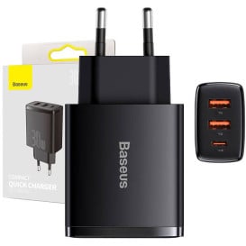 Ładowarka sieciowa Baseus Speed Dual QC3.0 Quick Charger U+U 30W CCXJ-E01 - 2x USB-A, USB-C, Czarna