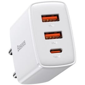 Ładowarka sieciowa Baseus Compact Quick Charger 30W CCXJ-E02 - 2x USB-A, 1x USB-C, PD 3.0, QC 3.0, Biała