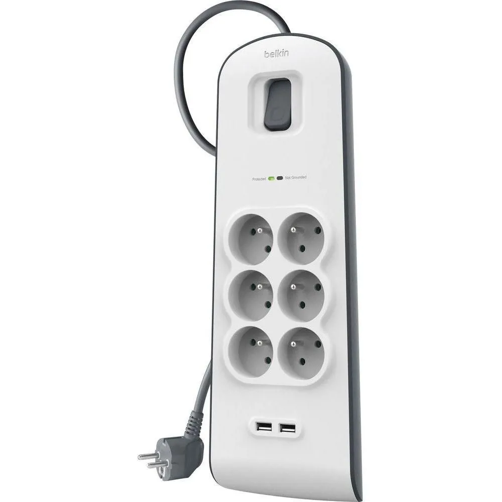 Listwa antyprzepięciowa Belkin 650J BSV604CA2M - 6 gniazd, 2 m, Biała, Szara - BSV604CA2M | Sklep ITnes.pl - IT for BUSINESS