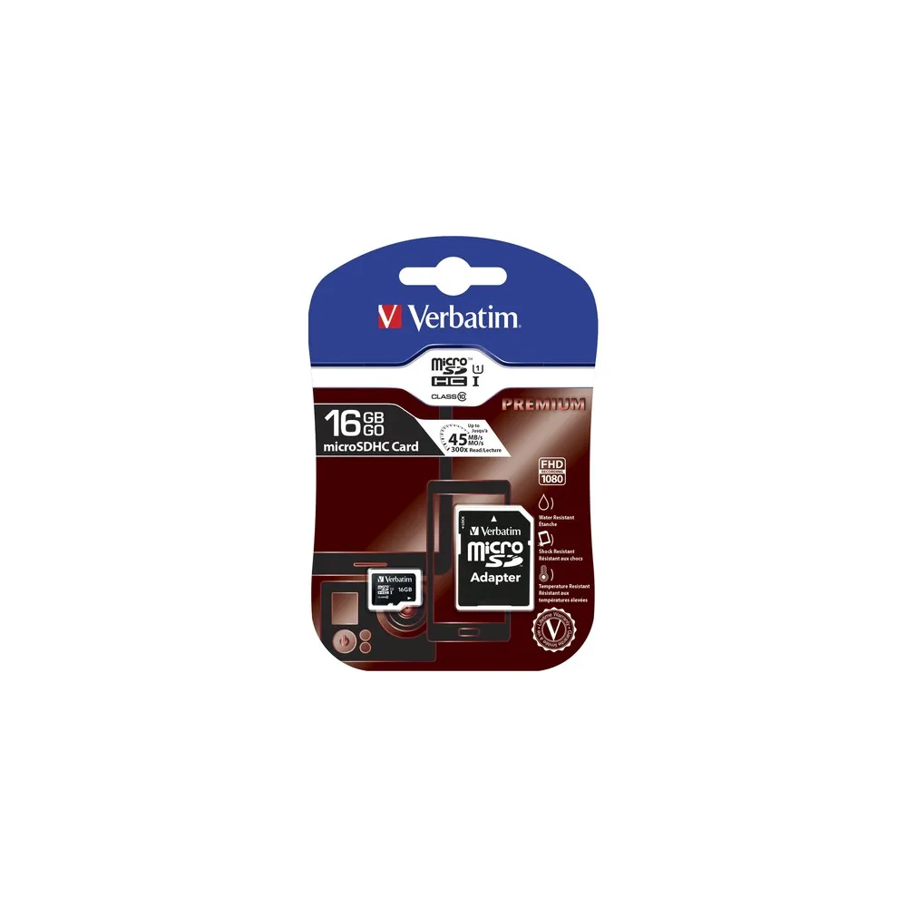 Karta pamięci Verbatim Premium MicroSDXC 16GB + adapter 44082, Class 10 UHS-I|U1, Czarna | Sklep ITnes.pl, IT for BUSINESS