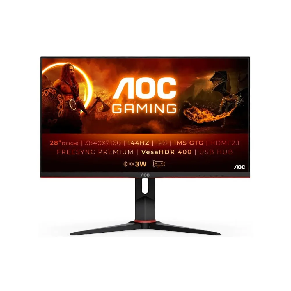 Monitor AOC U28G2XU2/BK, 28", 3840x2160 (4K), 144Hz, IPS, HDR, 1 ms, pivot, Czerwony | Sklep ITnes.pl, IT for BUSINESS