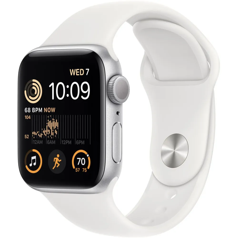 Smartwatch Apple Watch SE 40mm GPS aluminium w kolorze srebrnym z paskiem sportowym w kolorze białym - MNJV3GK/A