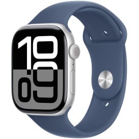 Smartwatch Apple Watch 10 MWWL3ET/A - GPS, 46 mm, srebrne aluminium z paskiem sportowym w kolorze denim, S|M