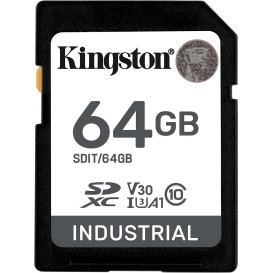Karta pamięci Kingston SD 64GB Industrial SDIT/64GB - 100|80MB|s, Class 10, UHS-I, U3, V30, A1, Czarna