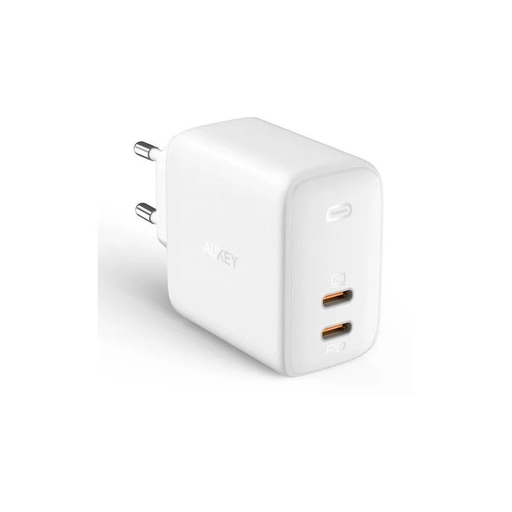Ładowarka sieciowa AUKEY Omnia 65W PA-B4 WHITE - 2x USB-C, Power Delivery 3.0 65W 6A, Biała
