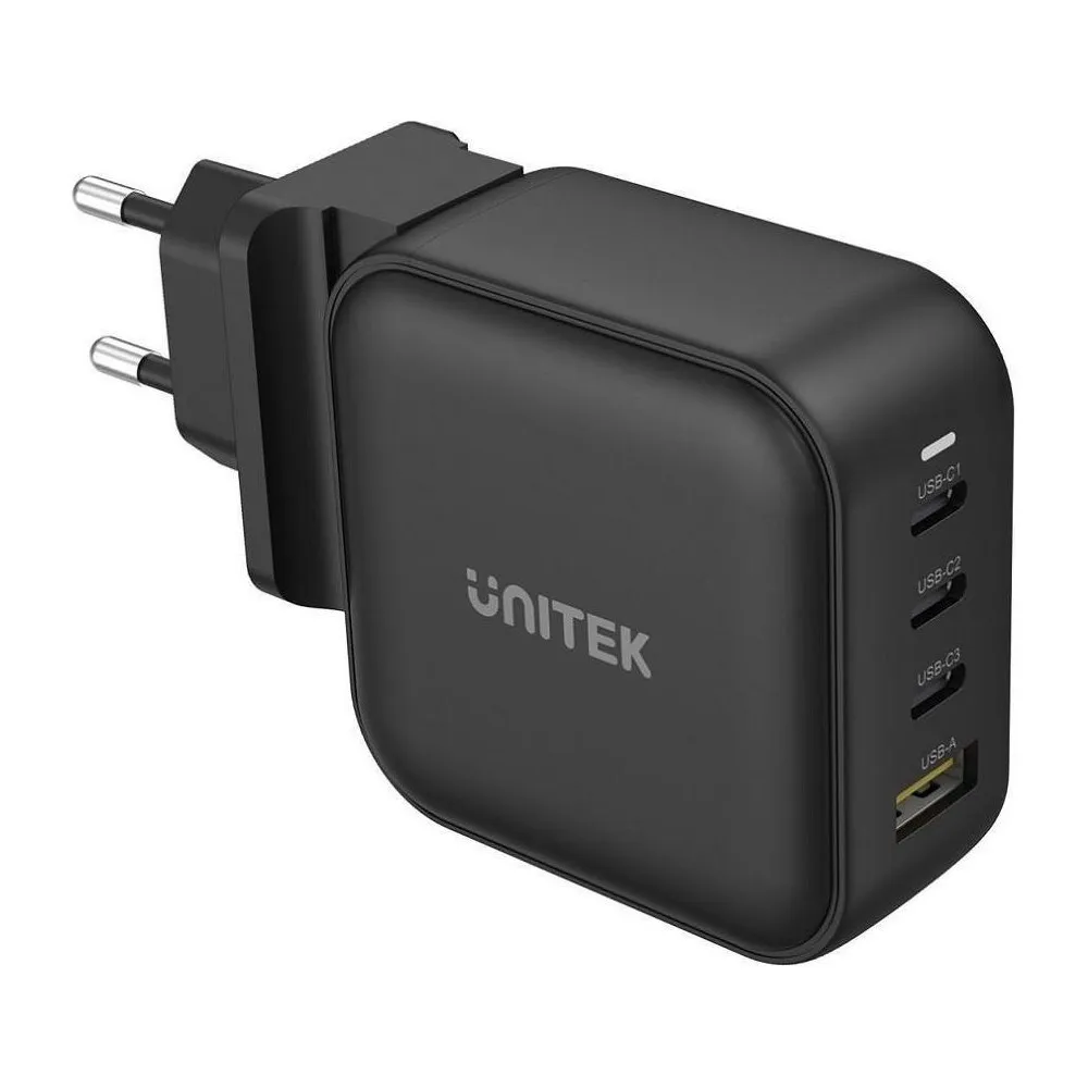 Ładowarka sieciowa Unitek GaN 3x USB-C 1x USB-A QC 3.0 PD 100W P1112ABK - 4 porty, Czarna | Sklep ITnes.pl - IT for BUSINESS