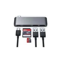 Hub USB-C Satechi Passthrough ST-TCUPM - USB-C, 60W, 2x USB-A, czytnik kart microSD i SD, Szary