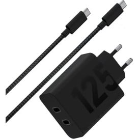 Ładowarka sieciowa Motorola TurboPower 125W Duo PG38C06632 - 2 x USB-C, kabel USB-C 2 m, Czarna