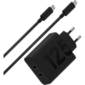 Ładowarka sieciowa Motorola TurboPower 125W Duo PG38C06632 - 2 x USB-C, kabel USB-C 2 m, Czarna