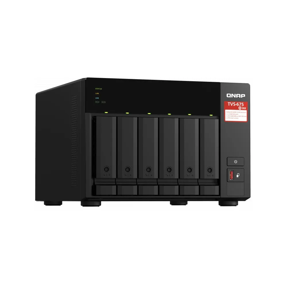 Zdjęcie produktu Serwer NAS QNAP Tower TVS-675-FA - Tower/ZhaoXin KX-U6580/32 GB RAM/4 TB/1 TB cache/6 wnęk/2 x M.2/hot-swap/3 lata Carry-in