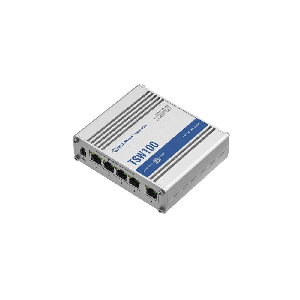 Switch przemysłowy Teltonika TSW100, niezarządzalny, 5x 1GbE RJ45, PoE+ 120W, DIN, TSW100000000 | Sklep ITnes.pl, IT for BUSINES