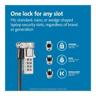 Linka zabezpieczająca Kensington Universal 3-in-1 Combination Laptop Lock K62316WW - Czarna