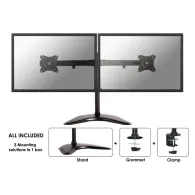 Neomounts Select Tilt/Turn/Rotate Dual Desk Mount for two 10-27" Monitor Screens, Height Adjustable, Black - NM-D335DBLACK | Skl