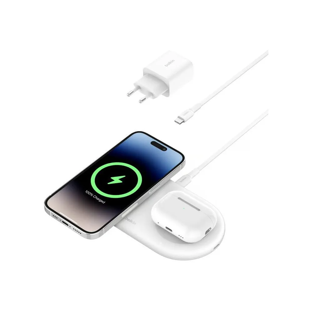 Ładowarka indukcyjna Belkin BoostCharge 2-in-1 Magnetic Wireless Charging Pad with Qi2 15W WIZ021VFWH - Biała
