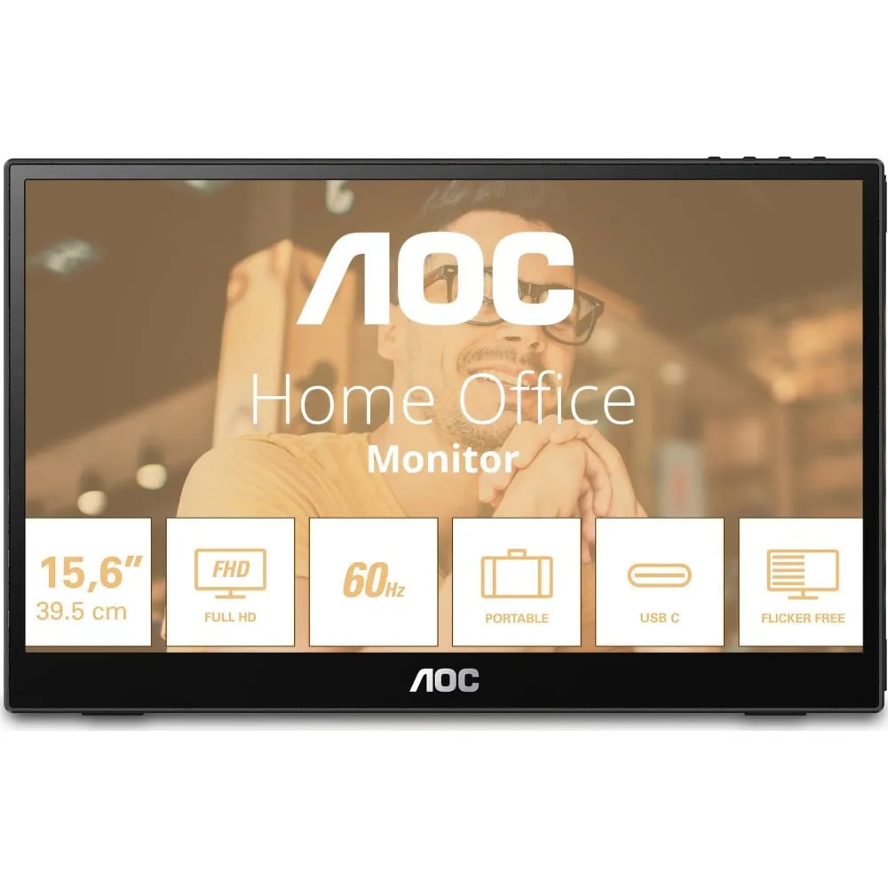 Zdjęcie produktu Monitor AOC 16T3EA - 15,6"/1920x1080 (Full HD)/75Hz/IPS/4 ms/Czarny