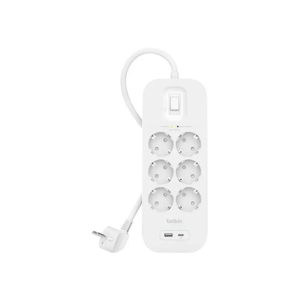 Listwa antyprzepięciowa Belkin SurgePlus SRB002VF2M - 6 gniazd schuko, USB-A, USB-C, 2 m