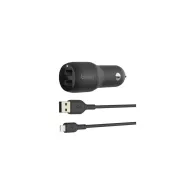 Ładowarka samochodowa Belkin Dual 24W + Lightning / USB-A Cable CCD001BT1MBK - 1m, Czarna | Sklep ITnes.pl - IT for BUSINESS