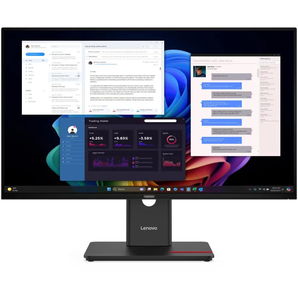 Monitor Lenovo ThinkVision T27UD-40 64AFGAT2EU, 27", 3840x2160 (4K), 48Hz-60Hz, IPS, HDR, 4 ms, pivot, USB-C, Czarny | Sklep ITn
