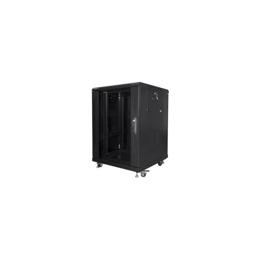 Szafa rack 19" 15U Lanberg FF01-6615-12B, 848mm x 600mm x 600 mm, szklane drzwi, kolor czarny | Sklep ITnes.pl, IT for BUSINESS