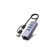 Hub Unitek 4-in-1 Ethernet Hub Y-3088B - USB-C|USB-A, 3x USB-A, Szary