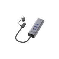 Hub Unitek 4-in-1 Ethernet Hub Y-3088B - USB-C|USB-A, 3x USB-A, Szary