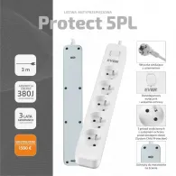 Listwa zasilająca antyprzepięciowa Ever PROTECT 5PL T/LZ12-PRO030/0000