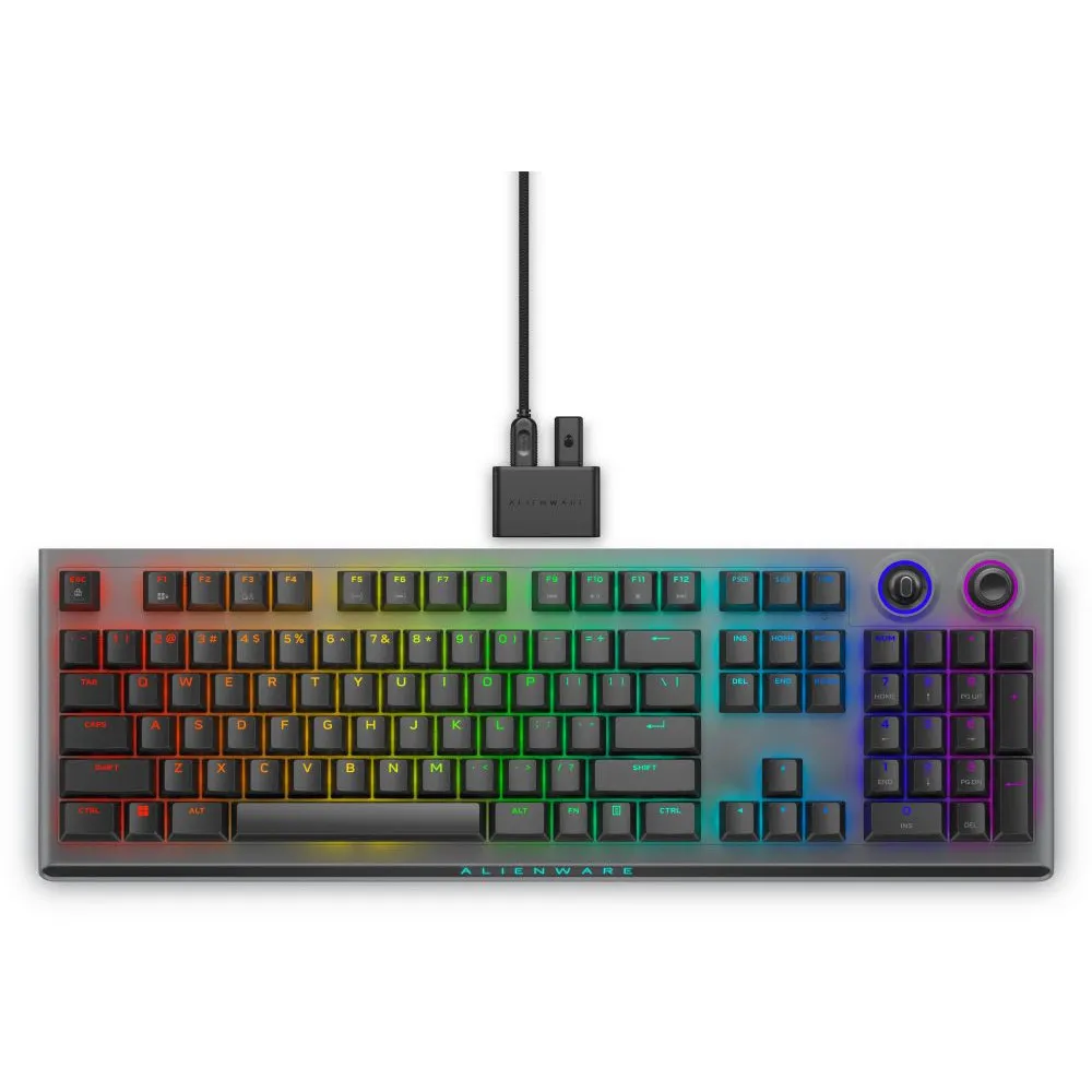 Klawiatura Dell Alienware Tri-Mode AW920K Wireless Gaming Keyboard 545-BBFL - US, Cherry MX Red, Bluetooth, Szara, Czrna