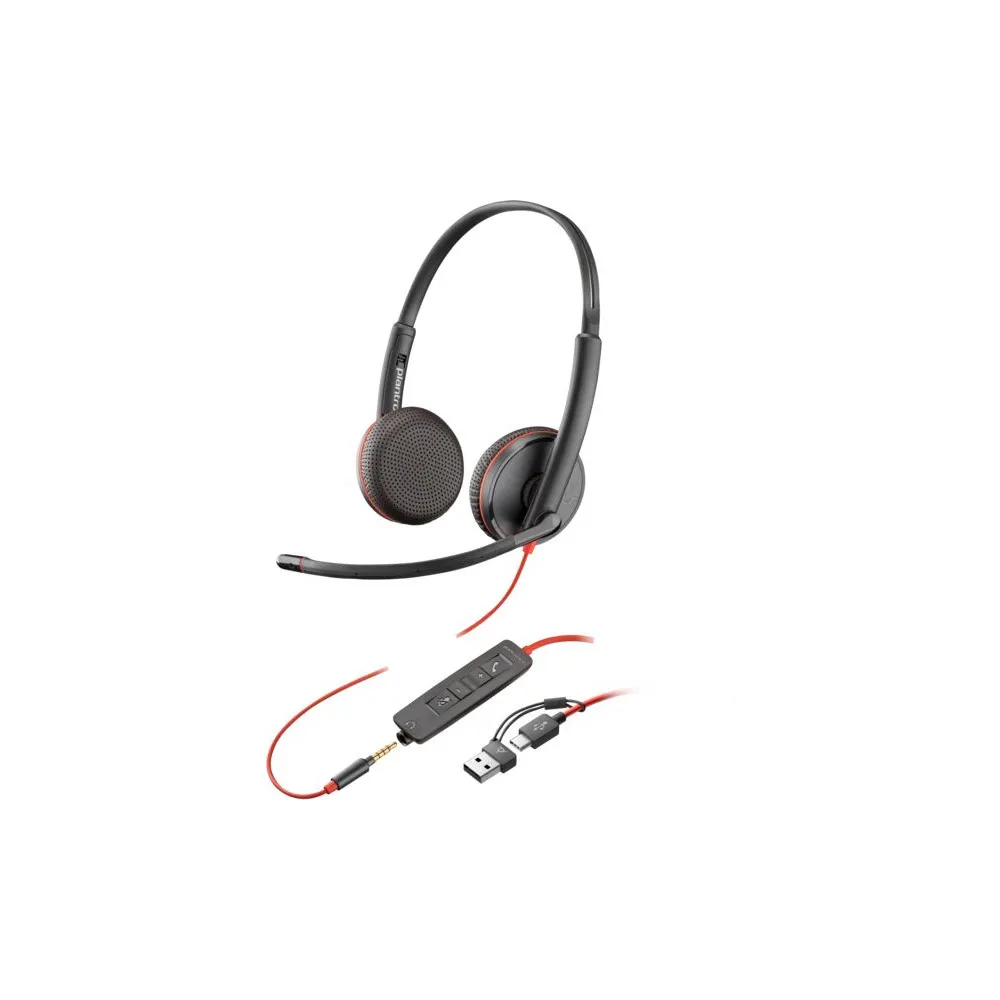 Słuchawki nauszne Poly Blackwire 3225 Stereo USB-C Headset +3.5mm Plug +USB-C/A Adapter 8X229AA