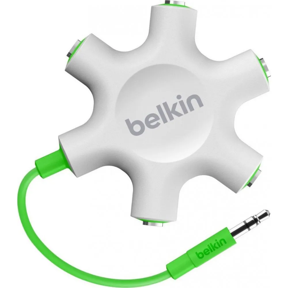 Adapter Belkin Rockstar Headphone Splitter F8Z274BT, 1 x miniJack (input), 5 x miniJack (output), Biały, Zielony | Sklep ITnes.p