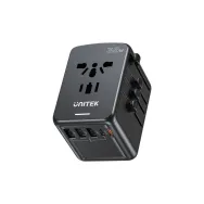 Ładowarka sieciowa Unitek 35W Universal Travel Adapter P1121ABK01 - 2x USB-C, 3x USB-A, EU, UK, AU, US, Czarna