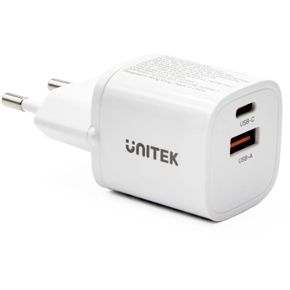 Ładowarka sieciowa Unitek 33W Mini USB Wall Charger P1125AWH01-EU - 1x USB-C, 1x USB-A, Biała