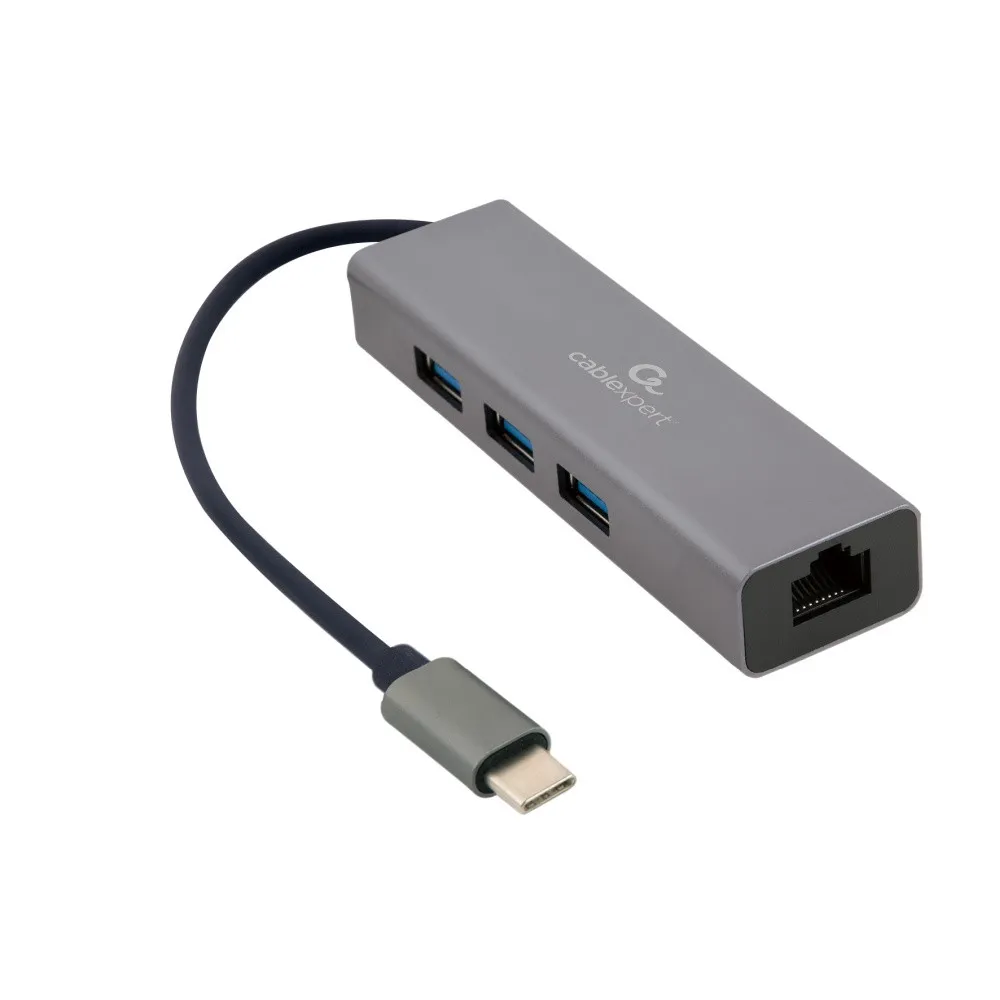 Karta sieciowa Gembird USB-C z hubem USB-A A-CMU3-LAN-01, 10, 100, 1000 Mbps, USB 3.2 Gen 1 5 Gbps, Szara | Sklep ITnes.pl, IT f