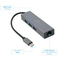 Karta sieciowa Gembird USB-C z hubem USB-A A-CMU3-LAN-01, 10, 100, 1000 Mbps, USB 3.2 Gen 1 5 Gbps, Szara | Sklep ITnes.pl, IT f