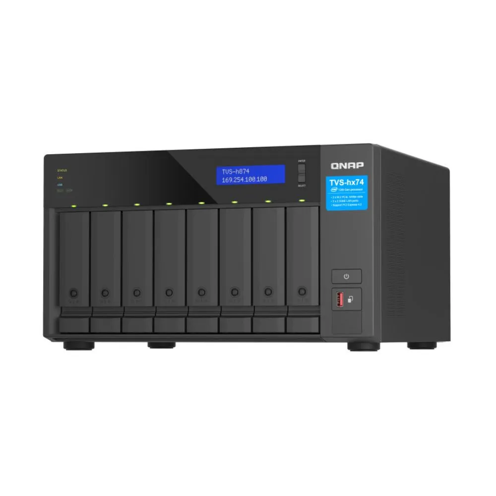 Serwer NAS QNAP Tower TVS-H874-I7-9L4 - Tower/Intel Core i7-12700E/32 GB RAM/64 TB/4 TB cache/8 wnęk/2 x M.2 - zdjęcie