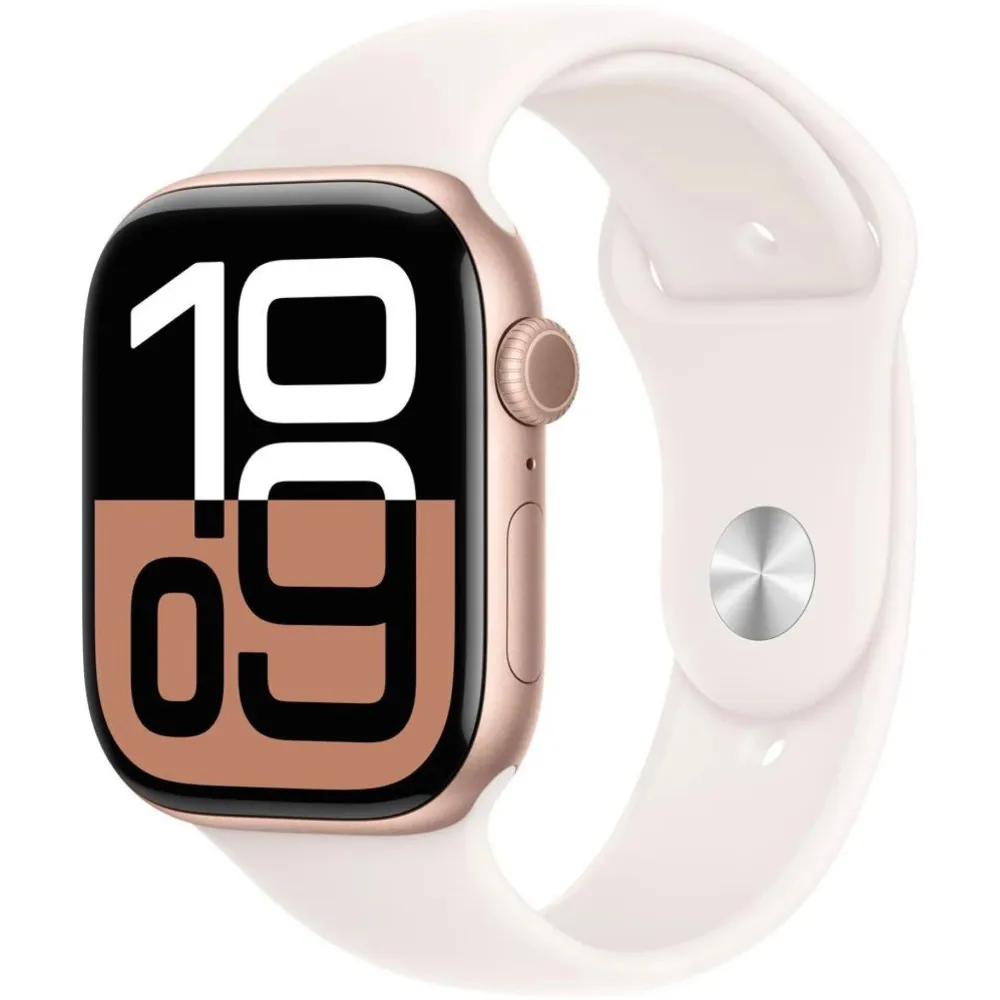 Smartwatch Apple Watch 10 MWWJ3QI/A - 42 mm GPS, aluminium różowe złoto z paskiem sportowym w kolorze łagodnego różu, M|L