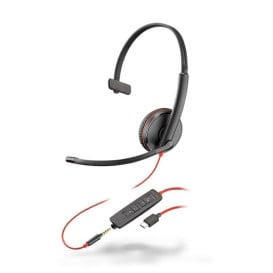 Słuchawka nauszna Plantronics Blackwire C3215 USB-C 209750-101 - Czarna, Mono, Regulacja głośności, USB-C,