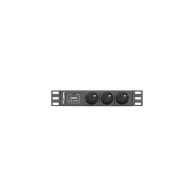 Listwa zasilająca Rack PDU Lanberg PDU-03E-0200-IEC-BK - do szaf 10", 1U, 3 gniazda "francuskie" (NF C 61-314), przewód 2m
